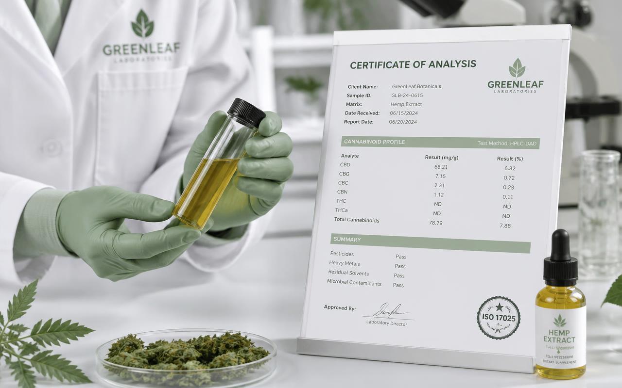Third-party laboratory certificate of analysis for hemp extract used in white label CBD gummies